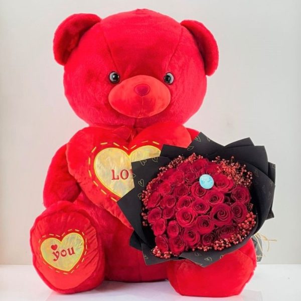 Red Bear with Flowers wonderland